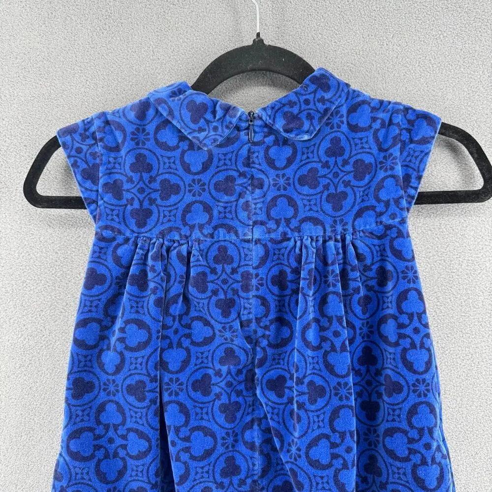 Tea Collection Blue‎ Velvet Patterned Dress Girls 7 Pockets Soft Sleeveless